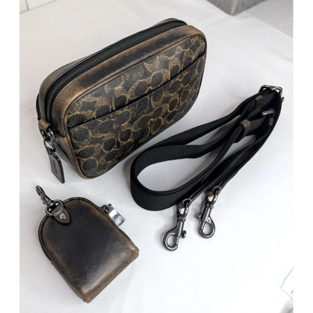 Coach Finlay Unisex Crossbody - Loved Leather/Signature Canvas/Gunmetal, NWT